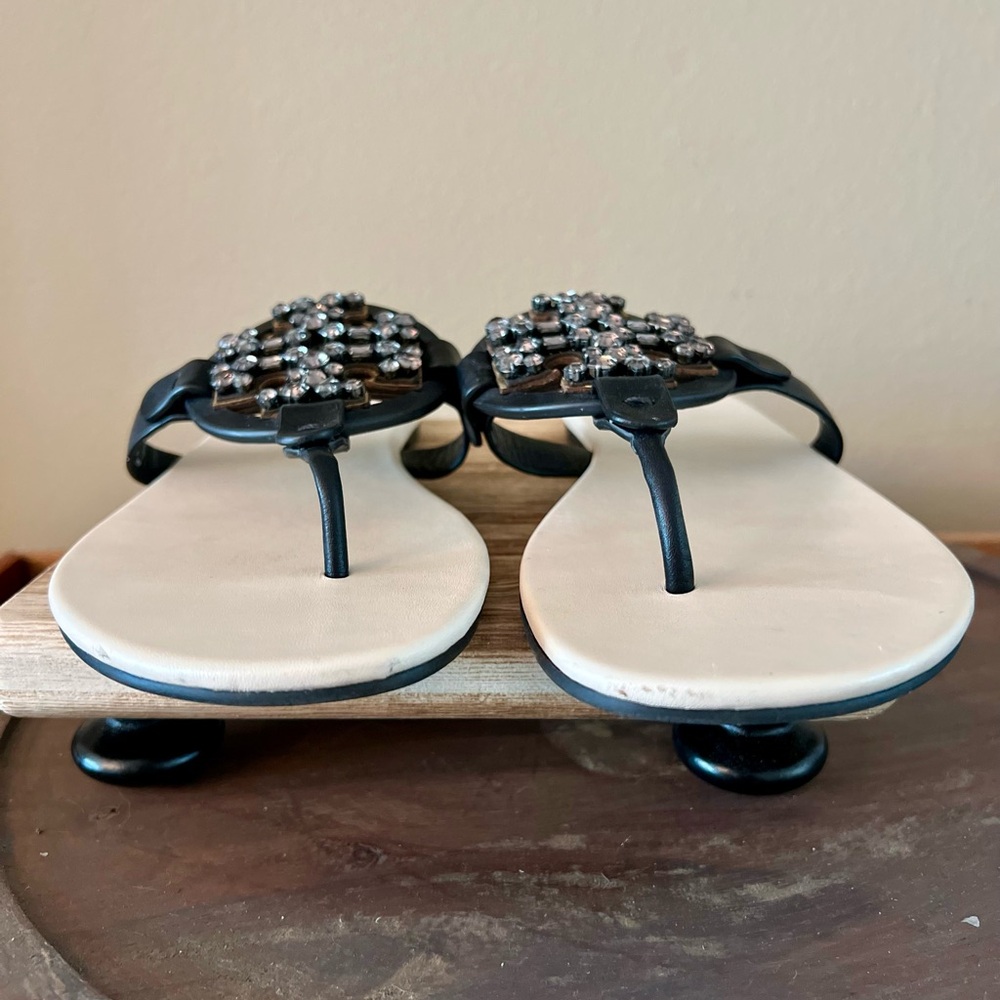 Tory Burch Black and White Rhinestone Miller Sandals - Picture 3 of 9